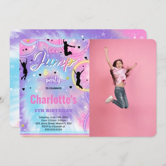 Invitation photo Jump Birthday (Devant / Derrière)