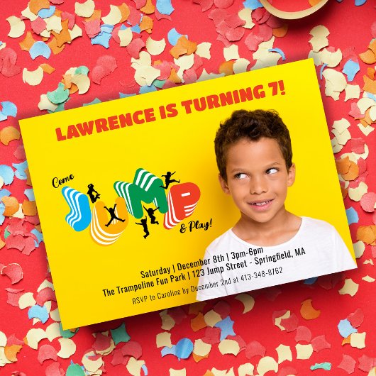 Invitation Photo Jump Play Trampoline Park Party Anniversaire