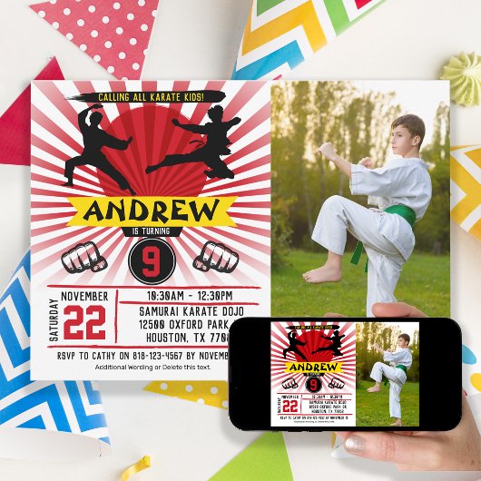 Invitation Photo Karate Kid Arts Martiaux Cobra Kai Invitatio