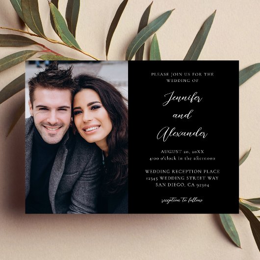 Invitation Photo latérale Mod El Calligraphy Mariage Noir