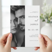 Invitation Photo latérale moderne noir et blanc Code QR Maria