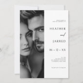 Invitation Photo latérale moderne noir et blanc Code QR Maria (Devant)