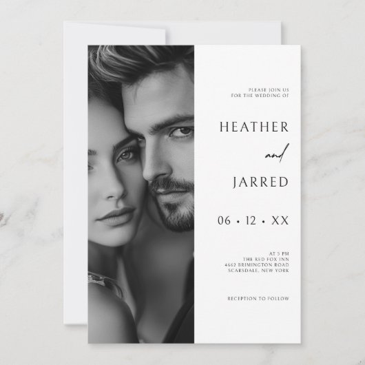 Invitation Photo latérale moderne noir et blanc Code QR Maria (Devant)