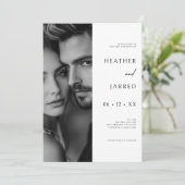 Invitation Photo latérale moderne noir et blanc Code QR Maria (Debout devant)