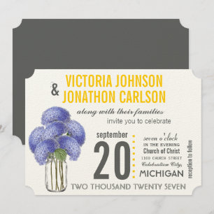 Invitation Photo Lavande Jaune Hydrangea Mason Jar Mariage