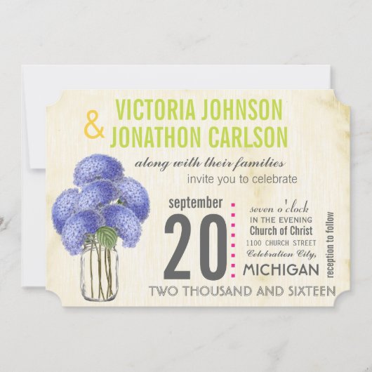 Invitation Photo Lavender Lime Hydrangea Mason Jar Mariage (Devant)