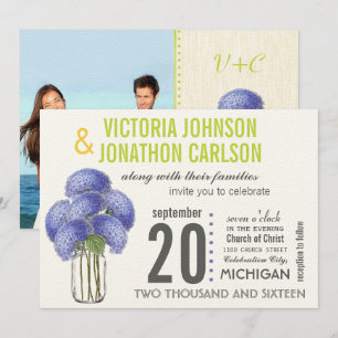 Invitation Photo Lavender Lime Hydrangea Mason Jar Mariage