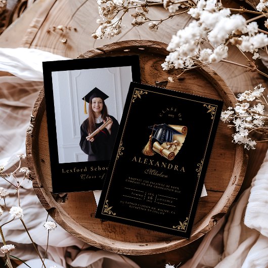 Invitation Photo Law School Avocat Graduation Moderne Noir