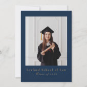 Invitation Photo Law School Graduation Moderne Marine Blue Go (Dos)