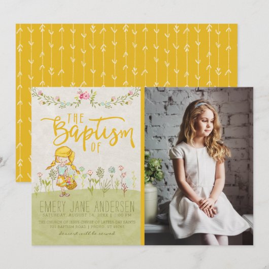INVITATION PHOTO LDS BAPTISM | Fille florale migno (Devant / Derrière)