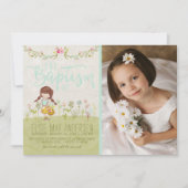INVITATION PHOTO LDS BAPTISM | Jolie fille florale (Devant)