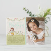 INVITATION PHOTO LDS BAPTISM | Jolie fille florale (Debout devant)