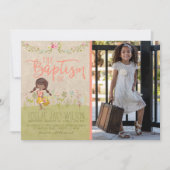 INVITATION PHOTO LDS BAPTISM | Vintage fille flora (Devant)