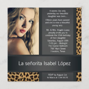 Invitation Photo Leopard personnalisée Quinceanera