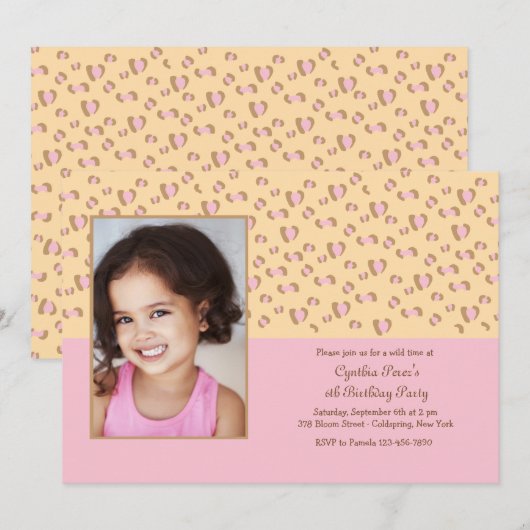 Invitation photo Léopard Rose (Devant / Derrière)