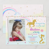 Invitation Photo licorne et sirène fille d'invitation d'anniv (Devant / Derrière)
