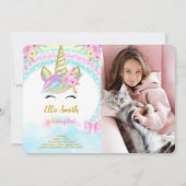 Invitation photo licorne florale (Devant)