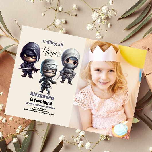Invitation Photo Little Ninja Anniversaire de enfant guerrier