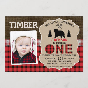 Invitation Photo Lumberjack Burlap 1er Anniversaire Invitatio