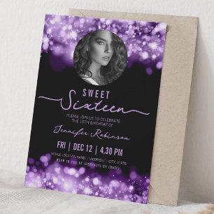 Invitation PHOTO Lumières scintillantes Sweet 16 Anniversaire