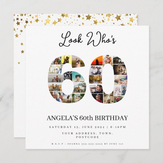 Invitation photo Lundi fête d'anniversaire 60 ans (Devant / Derrière)