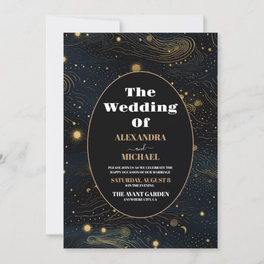 Invitation Photo Lune Croissante Céleste Mariage Or (Devant)