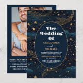 Invitation Photo Lune Croissante Céleste Mariage Or (Devant / Derrière)