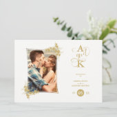 Invitation Photo Luxury Fake Golden Modern Botanical Frame (Debout devant)