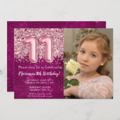 Invitation Photo Magenta Parties scintillant rose 11e anniver (Devant / Derrière)