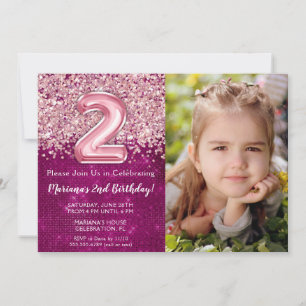 Invitation Photo Magenta Pink Parties scintillant 2e annivers