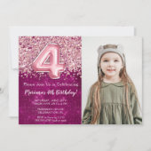 Invitation Photo Magenta Pink Parties scintillant 4e annivers (Devant)