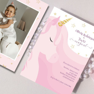 Invitation Photo Magical Pink Gold Unicorn 2e anniversaire