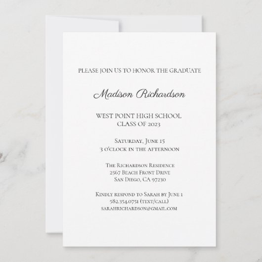 Invitation Photo manuscrite Partie de graduation de script (Dos)