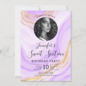 Invitation PHOTO Marbre violet Parties scintillant Douce 16 P (Devant)