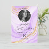 Invitation PHOTO Marbre violet Parties scintillant Douce 16 P (Debout devant)