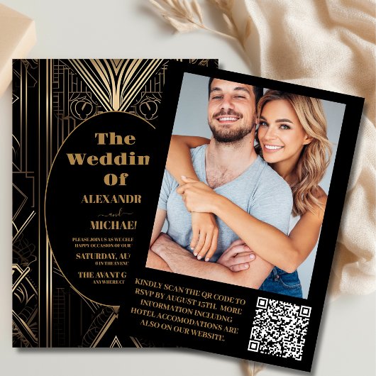 Invitation Photo Mariage Art déco géométrique