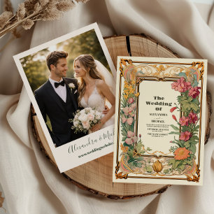 Invitation Photo Mariage Art Nouveau Floral Vintage