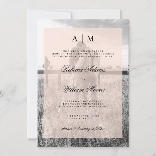Invitation photo mariage avec superposition rose p (Devant)