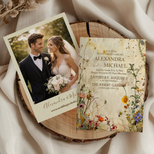Invitation Photo Mariage Bohème Champêtre de Fleurs Sauvages