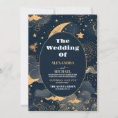 Invitation Photo Mariage Céleste Bleu Minuit Or (Devant)