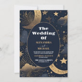 Invitation Photo Mariage céleste d'or bleu nuit (Devant)