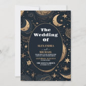 Invitation Photo Mariage céleste d'or bleu nuit (Devant)