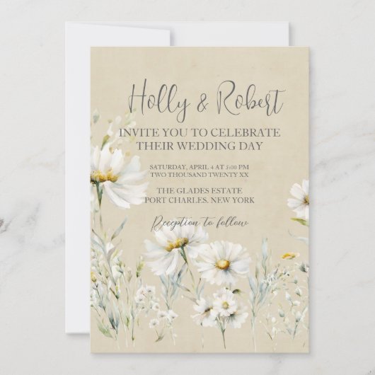 Invitation Photo Mariage Daisy Code QR (Devant)