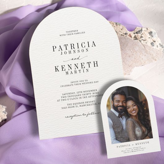 Invitation Photo Mariage d'arc texturé noir et blanc moderne