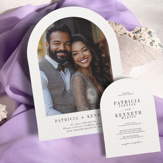 Invitation Photo Mariage d'arc texturé noir et blanc moderne