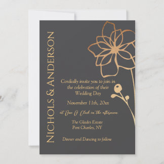 Invitation Photo Mariage de code QR charbon et or