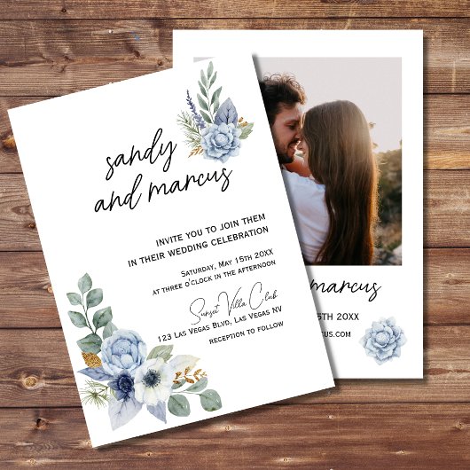 Invitation photo Mariage de la Fleur bleue Dusty