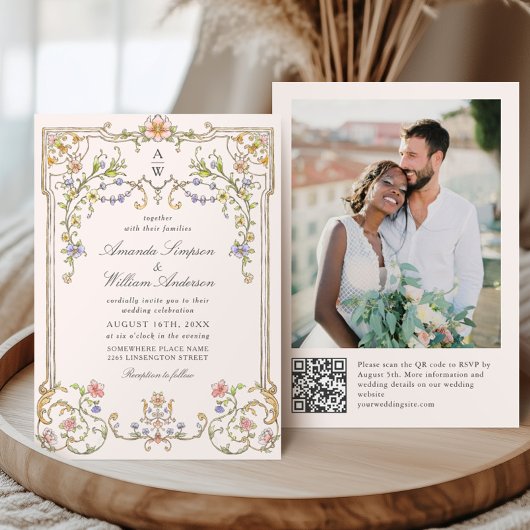 Invitation Photo Mariage de l'Ornat victorien Grace Floral Fr