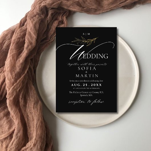 Invitation Photo Mariage de script moderne noir blanc élégant