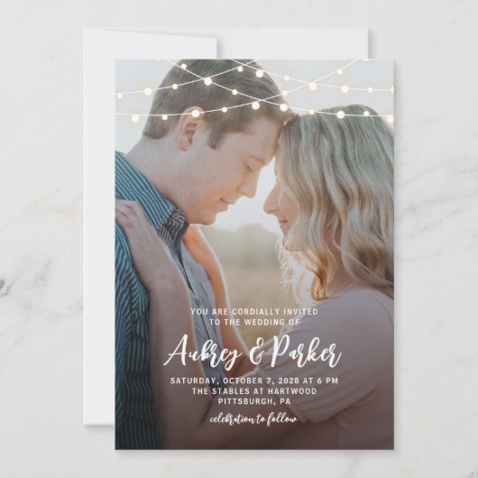 Invitation photo Mariage des lampes à cordes (Devant)